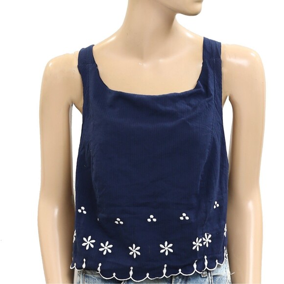 Free People Kayla Solid Embroidered Cropped Blouse Top Floral Cotton XL 280046 - Picture 5 of 7